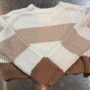 moon & madison Cream and Brown Striped Sweater